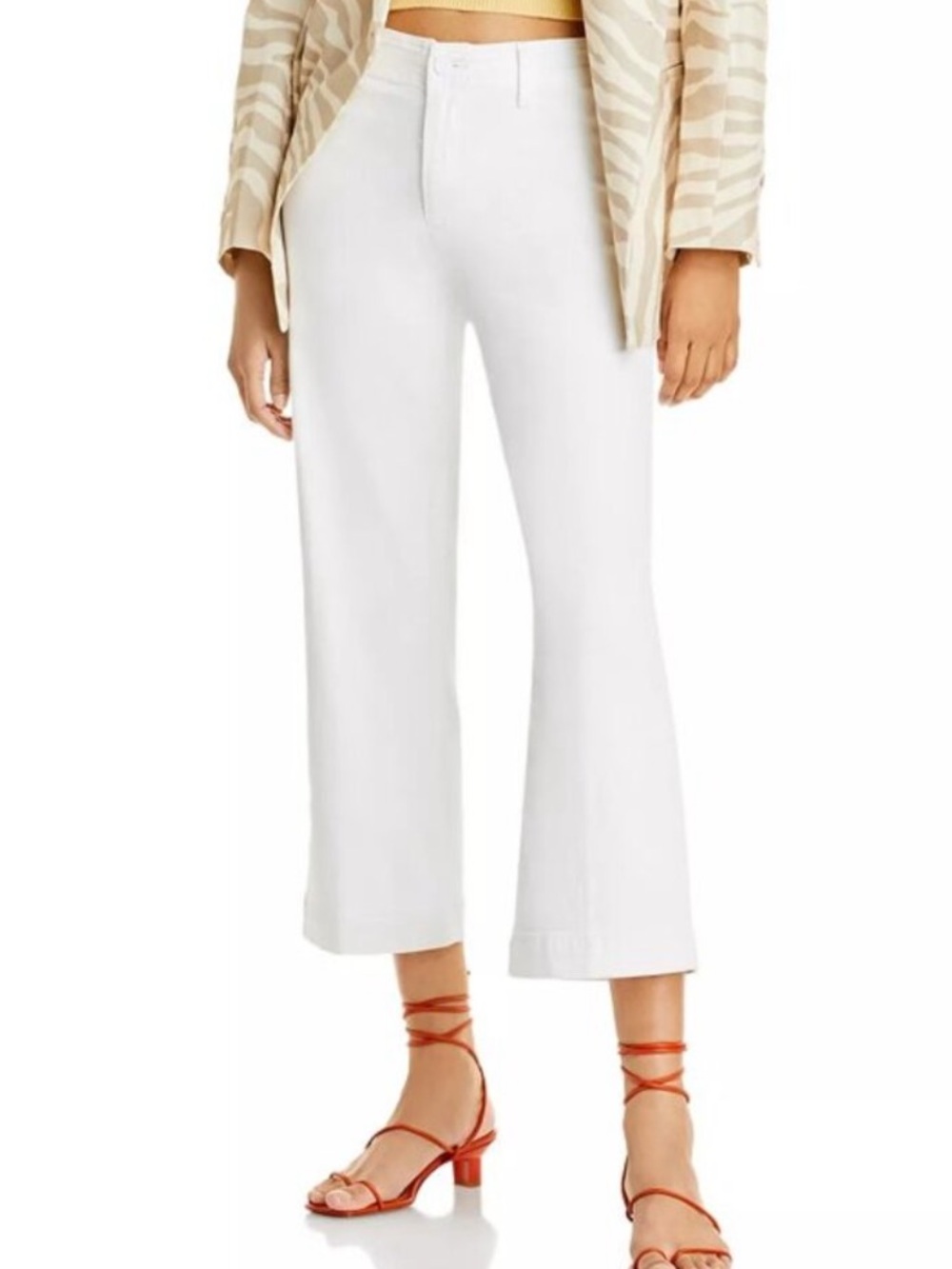 PAIGE BRIGHT WHITE High Rise Cropped Ankle Flare Jeans